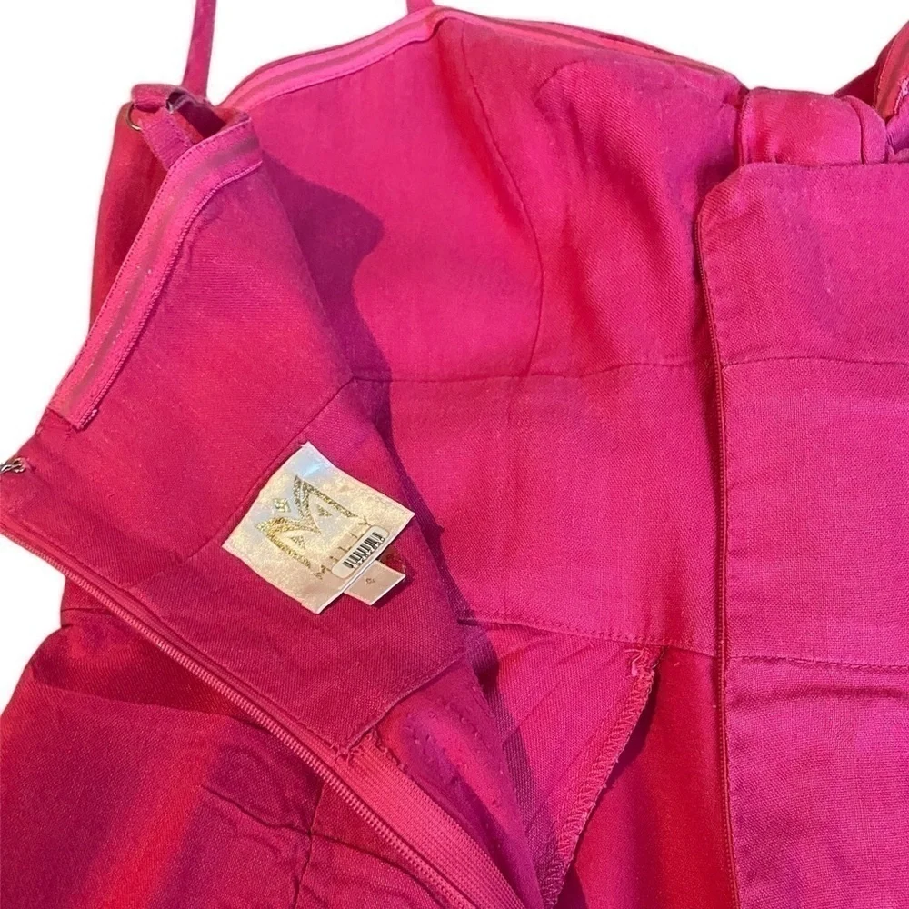 MILLY Romper Womens 4 Pink Anya Linen Blend Bow Front Sleeveless Sweetheart.